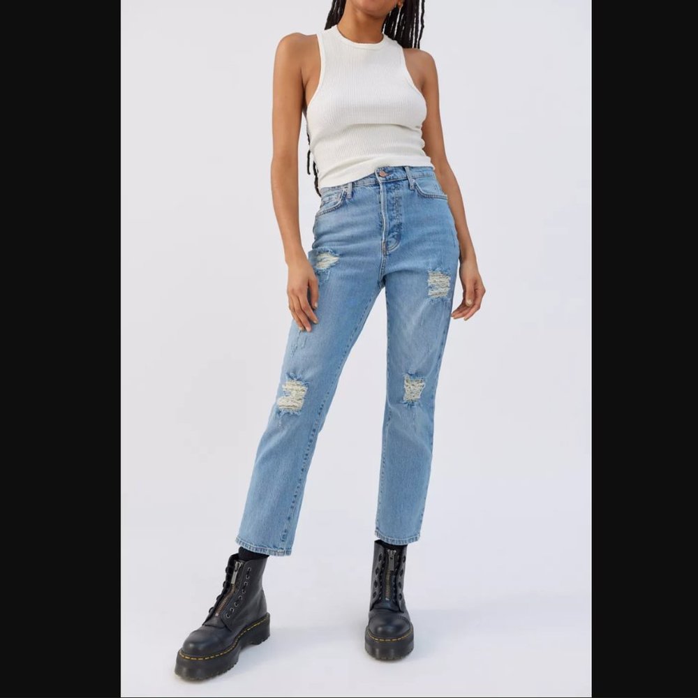 BDG High-Waisted Skinny Straight Jean — Distressed